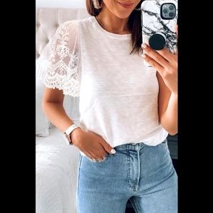 Beautiful Unique Designed Lace Sleeves On Soft Fabric Dress Up White Shirt
